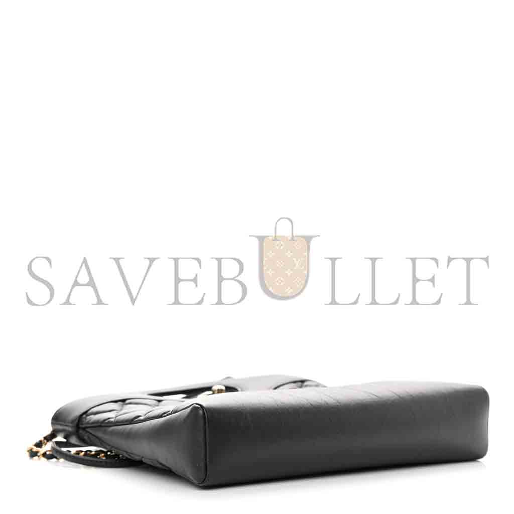CHANEL MASTER SHINY CRUMPLED CALFSKIN QUILTED MINI 31 SHOPPING BAG BLACK (24.5*22*5.5cm)